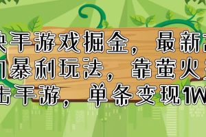 快手游戏掘金，最新冷门暴利玩法，靠萤火突击手游，单条变现1W+