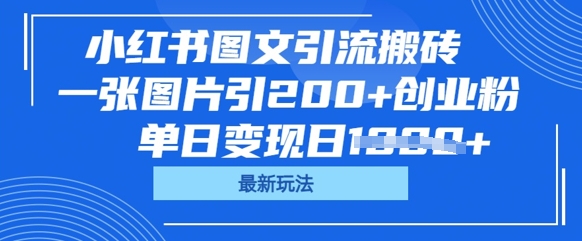 小红书图文引流搬砖,一张图片引200+创业粉,单日变现日数张-丁七哥资源站