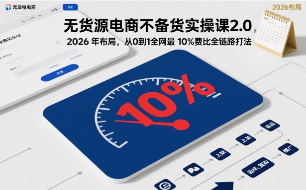无货源电商不备货实操课2.0，2026年布局，从0到1全网最低10%费比全链路打法【更新26年5月】-丁七哥资源站