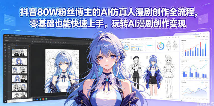 抖音80W粉丝博主的AI仿真人漫剧创作全流程,零基础也能快速上手,玩转AI漫剧创作变现-丁七哥资源站