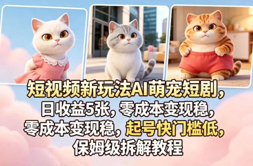 短视频新玩法AI萌宠短剧，日收益5张，零成本变现稳，起号快门槛低，保姆级拆解教程-丁七哥资源站