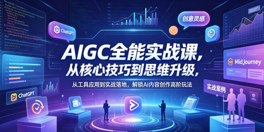 AIGC全能实战课,从核心技巧到思维升级,从工具应用到实战落地,解锁AI内容创作高阶玩法-丁七哥资源站