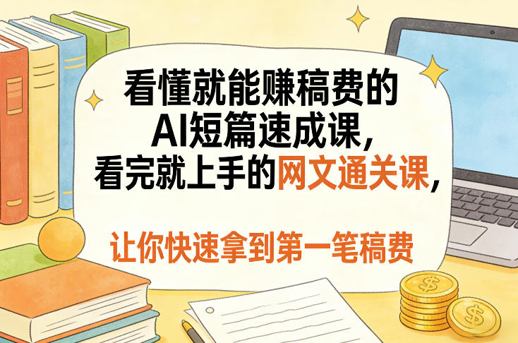 看懂就能賺稿费的AI短篇速成课，看完就上手的网文通关课，让你快速拿到第一笔稿费(更新5月)-丁七哥资源站