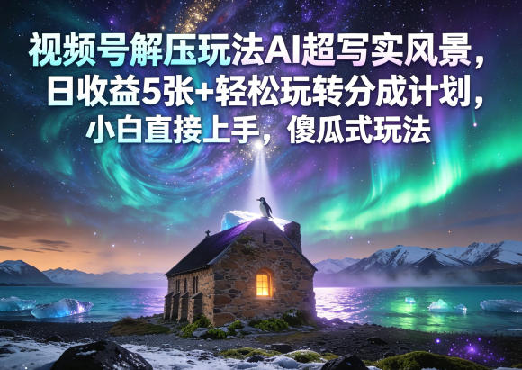 视频号解压玩法AI超写实风景,日收益5张+轻松玩转分成计划,小白直接上手,傻瓜式玩法-丁七哥资源站