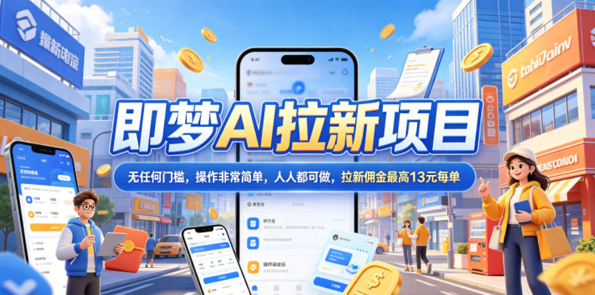 2026年即梦AI拉新项目最新玩法,无任何门槛,操作非常简单,人人都可做,拉新佣金最高13元每单-丁七哥资源站