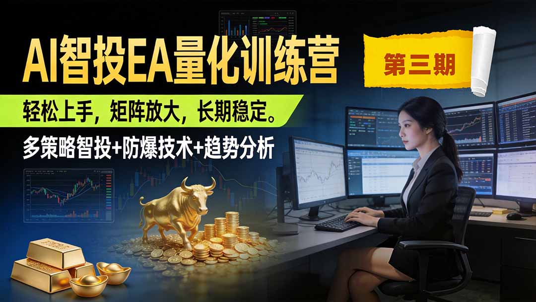 AI智投EA量化训练营第三期，多策略智投+防爆技术+趋势分析 ，小白轻松上手，矩阵放大，长期稳定，日入500U。-丁七哥资源站