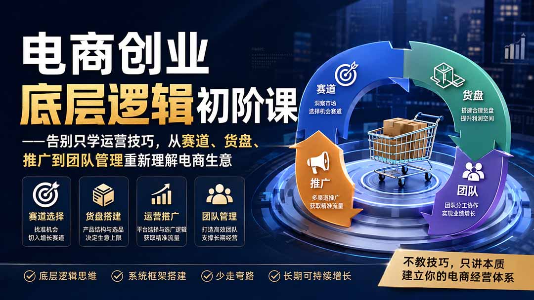 电商创业底层逻辑初阶课——告别只学运营技巧,从赛道、货盘、推广到团队管理重新理解电商生意-丁七哥资源站