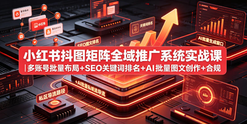 小红书抖图矩阵全域推广系统实战课｜多账号批量布局+SEO关键词排名+AI批量图文创作+合规私域导流完整落地教程-丁七哥资源站