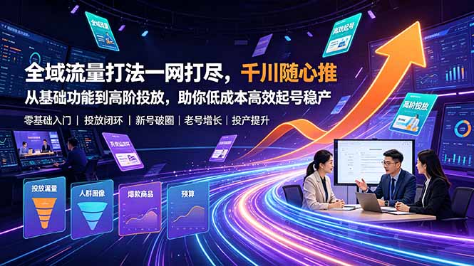 全域流量打法一网打尽，千川随心推从基础功能到高阶投放，助你低成本高效起号稳产-丁七哥资源站