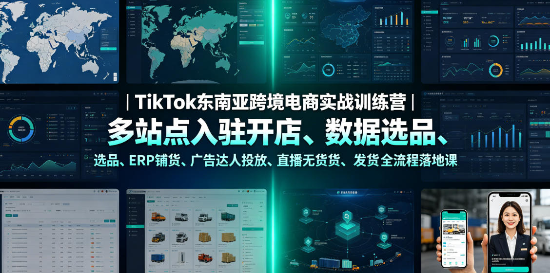 TikTok东南亚跨境电商实战训练营｜多站点入驻开店、数据选品、ERP铺货、广告达人投放、直播无货源发货全流程落地课-丁七哥资源站