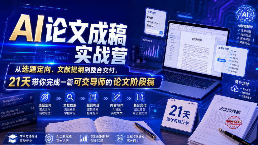 AI论文成稿实战营，从选题定向、文献提纲到整合交付，21天带你完成一篇可交导师的论文阶段稿-丁七哥资源站