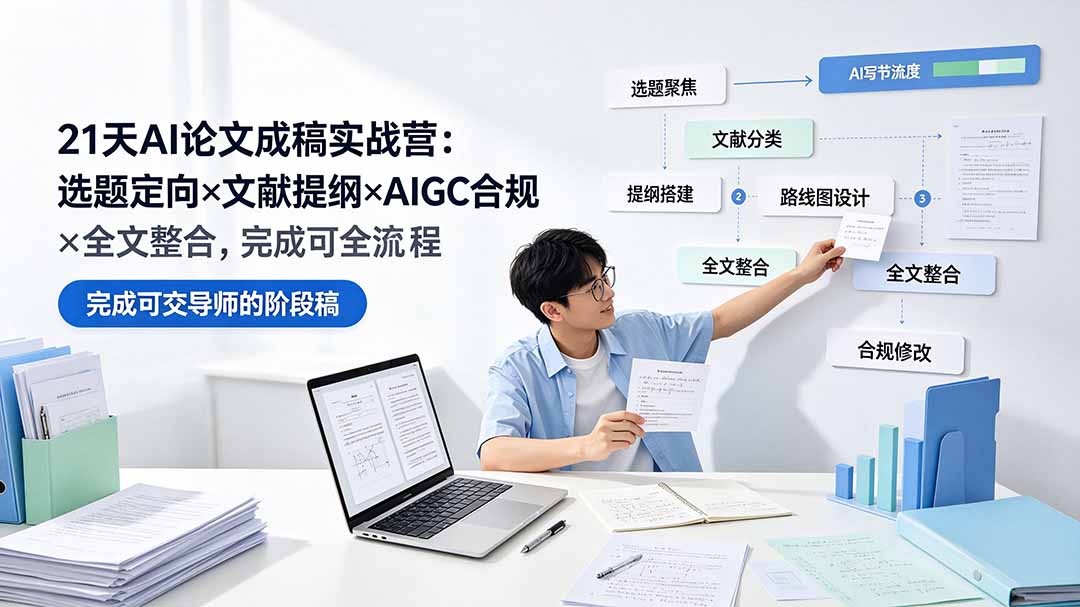 21天AI论文成稿实战营：选题定向×文献提纲×AIGC合规×全文整合，完成可交导师的阶段稿-丁七哥资源站