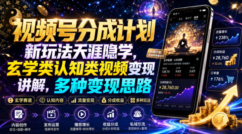 视频号分成计划新玩法天涯隐学，玄学类认知类视频变现讲解，多种变现思路-丁七哥资源站