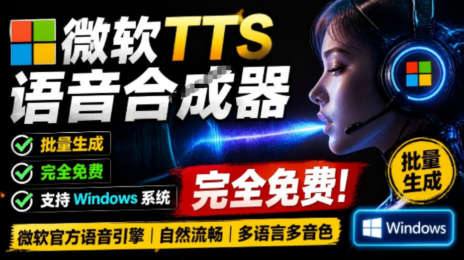 微软TTS免费语音配音生成器，完全免费，支持多语音、多音色选择，Windows系统专用TTS语音合成器-丁七哥资源站