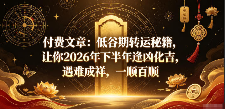 付费文章：低谷期转运秘籍，让你2026年下半年逢凶化吉，遇难成祥，一顺百顺-丁七哥资源站