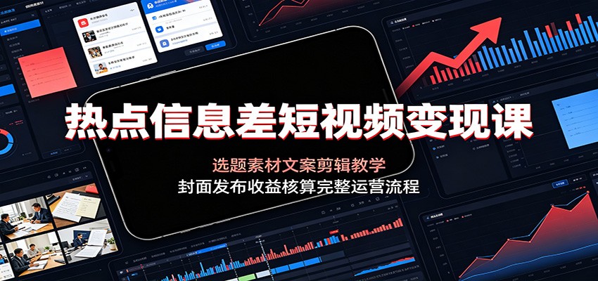 热点信息差短视频变现课：选题素材文案剪辑教学，封面发布收益核算完整运营流程-丁七哥资源站