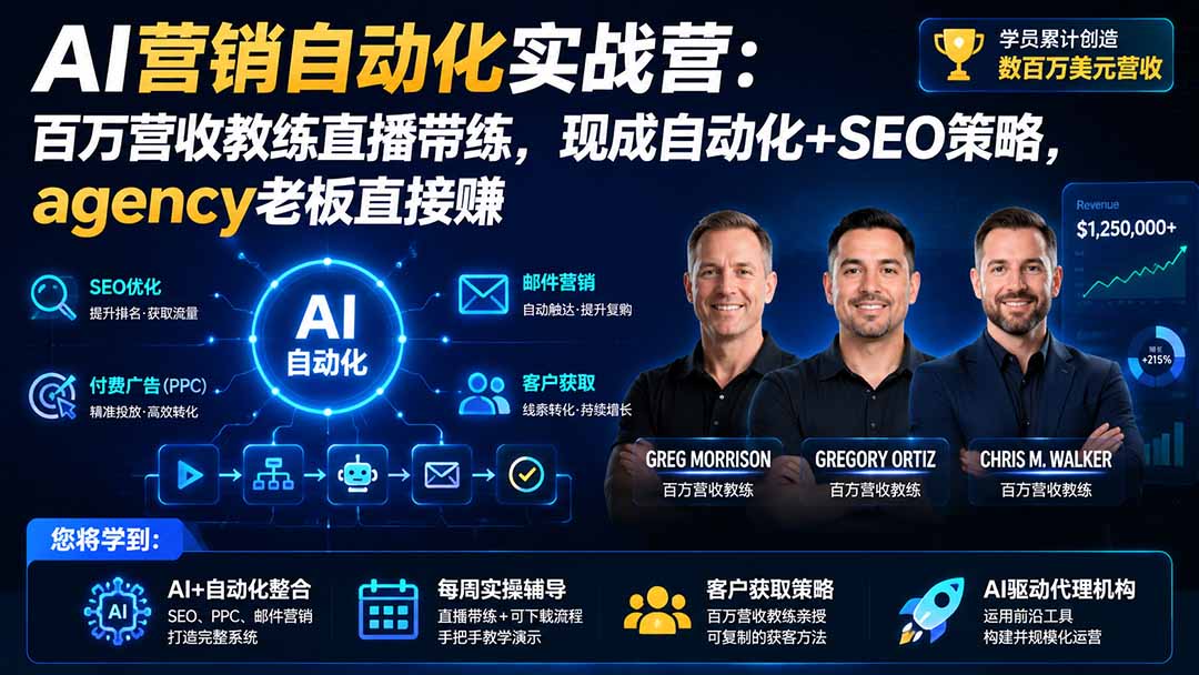 AI营销自动化实战营：百万营收教练直播带练，现成自动化+SEO策略，agency老板直接赚【原创双语字幕】-丁七哥资源站