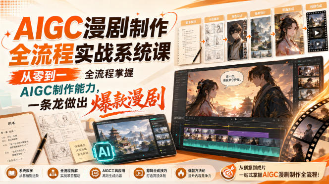 AIGC漫剧制作全流程实战系统课，从零到一全流程掌握AIGC制作能力，一条龙做出爆款漫剧-丁七哥资源站