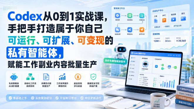 Codex从0到1实战课，手把手打造属于你自己可运行、可扩展、可变现的私有智能体，赋能工作副业内容批量生产-丁七哥资源站