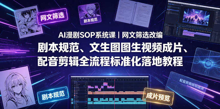 AI漫剧SOP系统课｜网文筛选改编、剧本规范、文生图图生视频成片、配音剪辑全流程标准化落地教程(更新0826)-丁七哥资源站