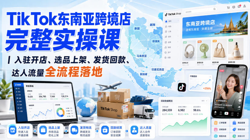 TikTok东南亚跨境店完整实操课｜入驻开店、选品上架、发货回款、达人流量全流程落地-丁七哥资源站