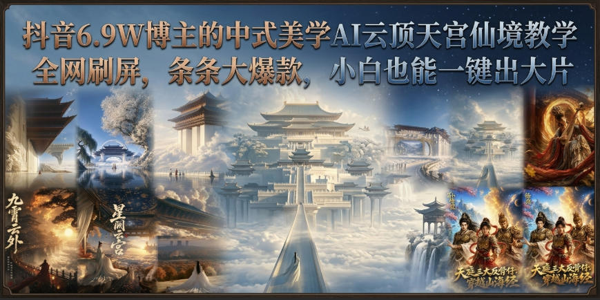 抖音6.9W博主的中式美学AI云顶天宫仙境教学，全网刷屏，条条大爆款，小白也能一键出大片-丁七哥资源站