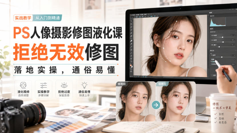 PS人像摄影修图液化课，拒绝无效修图，落地实操，通俗易懂-丁七哥资源站