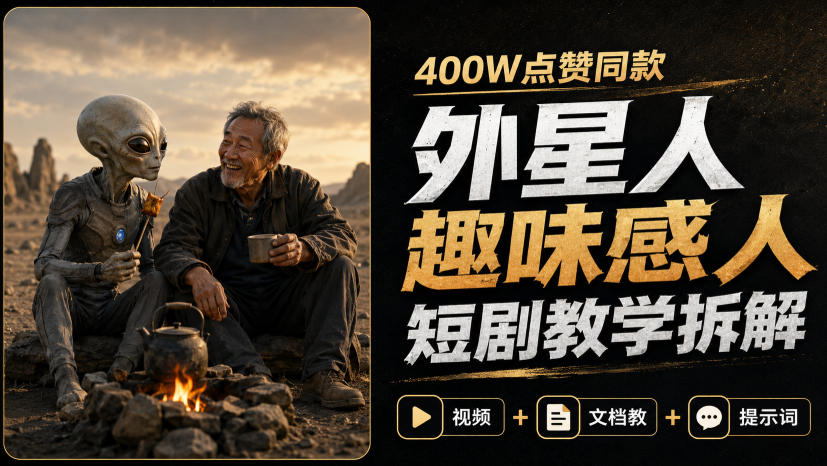 400W点赞同款外星人趣味感人短剧教学拆解，视频+文档教+提示词-丁七哥资源站