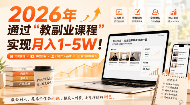 2026年通过“教副业课程”实现月入1-5W！毫无保留的全部教给你，长期稳定【揭秘】-丁七哥资源站