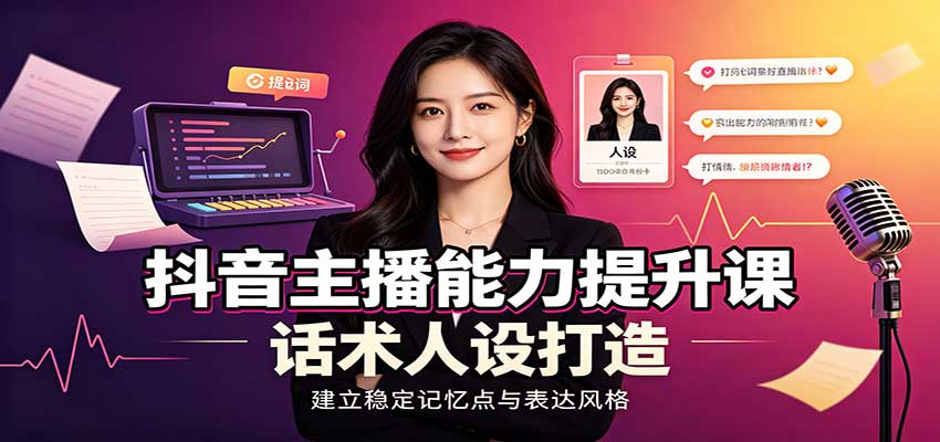 抖音主播能力提升课：账号底层逻辑，直播间搭建调试，话术人设打造全套教学-丁七哥资源站