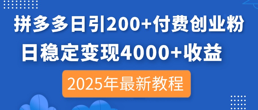（14217期）拼多多日引200+付费创业粉，日稳定变现4000+收益，2025年最新教程-丁七哥资源站