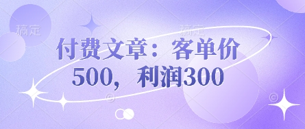 付费文章：客单价500，利润300-丁七哥资源站