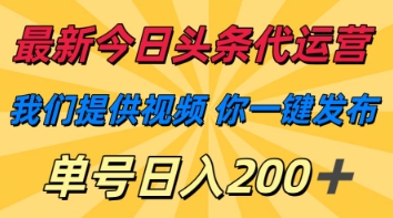 最新今日头条代运营,我们提供视频,你一键发布,单号日入200+【揭秘】-丁七哥资源站