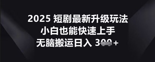 2025短剧最新升级玩法，小白也能快速上手，无脑搬运日入3张-丁七哥资源站