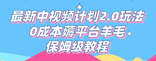 最新中视频计划2.0玩法，0成本薅平台羊毛，保姆级教程-丁七哥资源站
