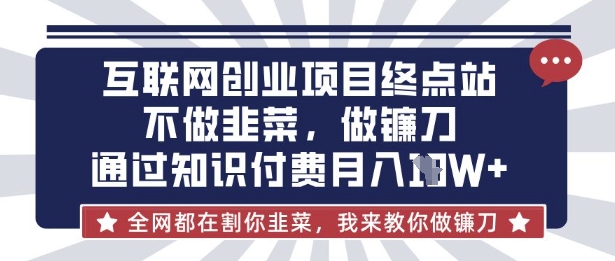 互联网创业尽头-不做韭菜,做镰刀,通过知识付费月入10个【揭秘】-丁七哥资源站