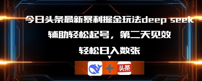 今日头条最新暴利掘金玩法deepseek，辅助轻松矩阵当天起号，第二天见收益，轻松日入数张-丁七哥资源站