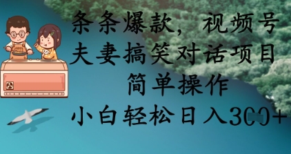 条条爆款，视频号夫妻搞笑对话项目，简单操作，小白轻松日入3张+-丁七哥资源站