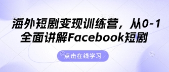 海外短剧变现训练营,从0-1全面讲解Facebook短剧-丁七哥资源站