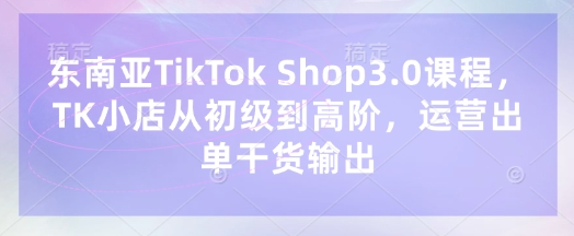东南亚TikTok Shop3.0课程,TK小店从初级到高阶,运营出单干货输出-丁七哥资源站