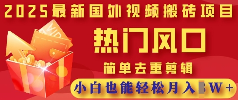 2025最新视频搬砖项目，热门风口，简单去重剪辑，小白也能轻松月入过W-丁七哥资源站