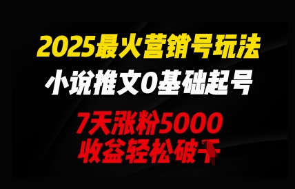 2025最火营销号玩法：小说推文0基础起号，7天涨粉5000，收益轻松破k-丁七哥资源站