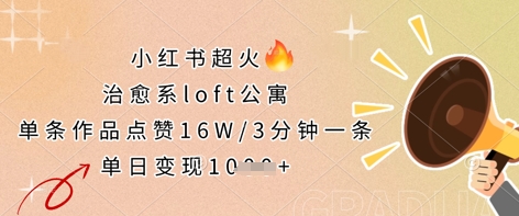 小红书超火的治愈系loft公寓，单条作品点赞16W，3分钟一条，单日变现数张-丁七哥资源站