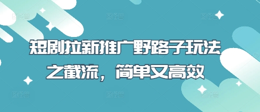 短剧拉新推广野路子玩法之截流,简单又高效-丁七哥资源站