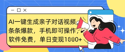 AI一键生成亲子对话视频，条条爆款，一部手机即可操作，单日变现数张-丁七哥资源站