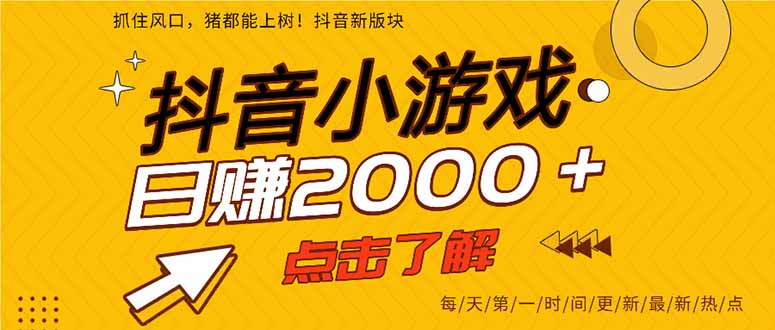 （14319期）抖音小游戏，最新风口项目，亲测单游戏2000+感兴趣点击了解。-丁七哥资源站